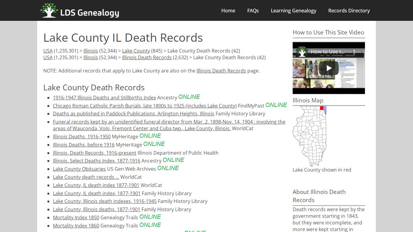 Lake County IL Death Records - LDS Genealogy